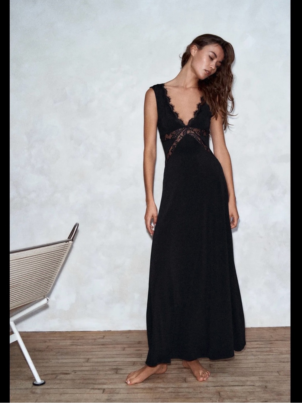Zara Combined Strappy Long Dress Small Black